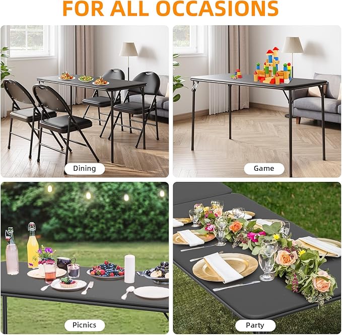 IDEALHOUSE Protable Folding Table and Chairs, 5 Piece Folding Card Table and Chairs Set, Foldable PU Upholstered Table and Chairs Set of 5, for Dining Room, Living Room, Office, Camping, Black