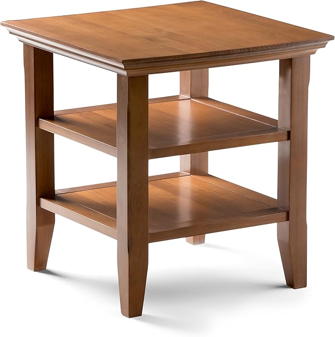 SIMPLIHOME Acadian SOLID WOOD 19 inch Wide Square Transitional End Table in Light Golden Brown for the Living Room and Bedroom