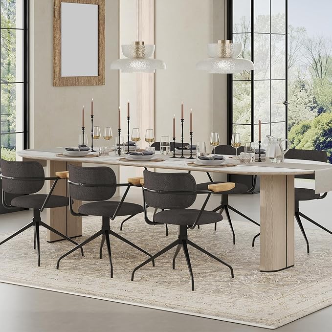 Modern Swivel Dining Chairs Set of 2 with Arms,Upholstered Comfortable Dining Room Chairs, Wooden Armrests & Sturdy Metal Frame, Stylish Kitchen & Dining Table Chairs for Modern Décor