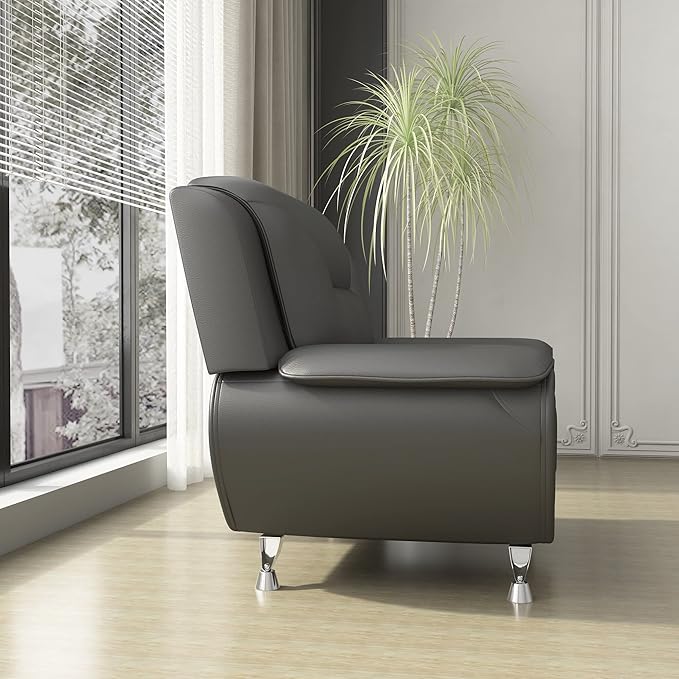 Container Furniture Direct Michael Modern Faux Leather Upholstered Stainless Steel Legs Living Room Sofa, Chair, Gray