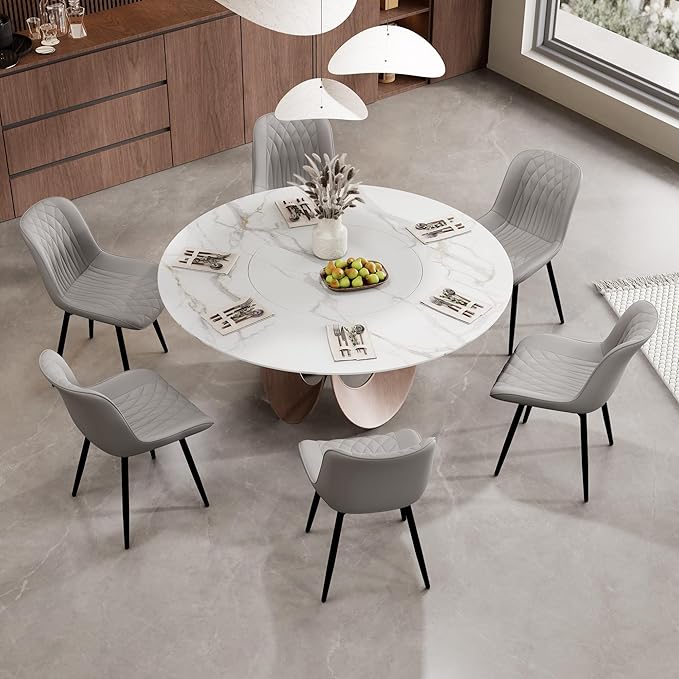 YOUNIKE Dining Chairs Set of 2 with High Backs Grey Mid Century Modern Kitchen & Dining Room Chairs PU Faux Leather Upholstered Wide Seat Accent Chair Comfortable Large Padded Side Living Room Chairs