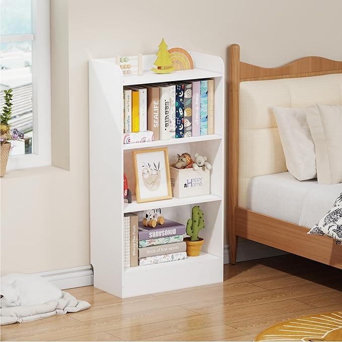 Lkeiyay Montessori Toy Shelf, 4-Tier Kids Storage Organizer,Kid Book Shlef -Ideal for Playroom, Nursery (White)