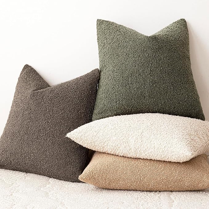 Foindtower Pack of 2 Textured Boucle Throw Pillow Covers Accent Solid Pillow Cases Cozy Soft Decorative Couch Cushion Case for Chair Sofa Bedroom Living Room Home Decor 18x18 Inch Light Brown