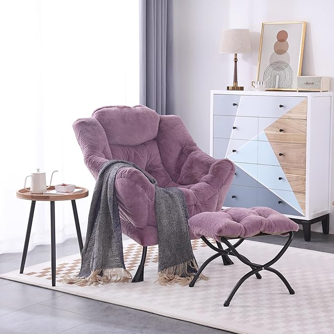 LITA Lazy Chair with Ottoman, Modern Accent Leisure Upholstered Sofa Chair, Lounge Reading Chair with Armrests and a Side Pocket for Living Room, Bedroom & Small Space