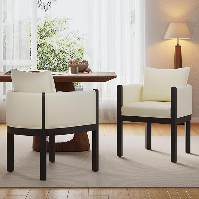 Christopher Knight Home Lucid Linen Upholstered Dining Chairs Set of 2, Rubber Wood Dining Room Chairs, Modern Armchair, Extra Seating for Dining Room, Versatile Indoor Furniture, White + Black