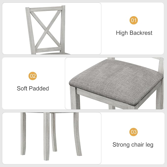 Solid Wood Dining Chairs, Part of Dining Table Set, Mix and Match Table, Chairs Sold Separately for Dining Room, Kitchen, Grey