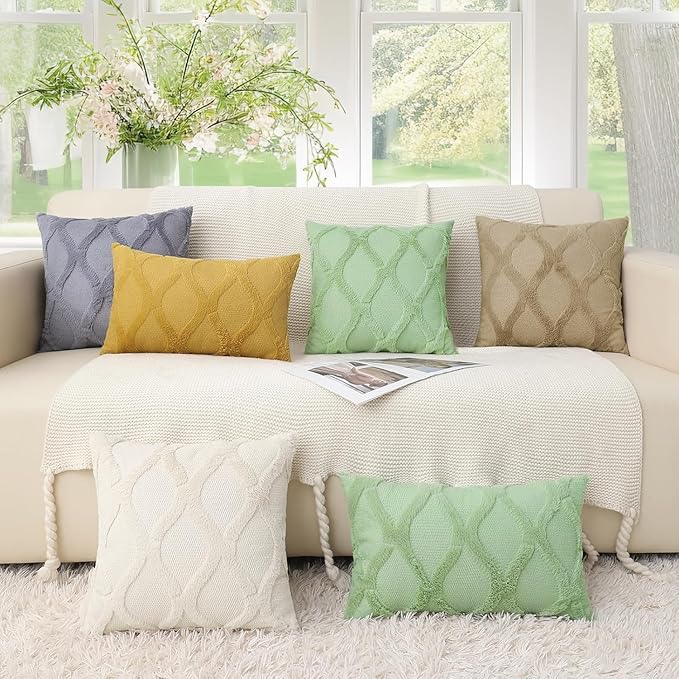 decorUhome Throw Pillow Covers 16x16 Inch Set of 2, Soft Plush Faux Fur Wool Sage Green Couch Pillow Covers, Decorative Neutral Pillow Cases for Bed Sofa Living Room Home Decor