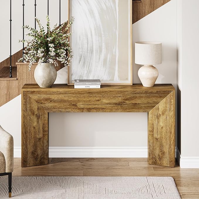 LITTLE TREE Console Table for Entryway, 63 Inches Extra Long Brown Wooden Sofa Table for Living Room, Modern Hallway Foyer Table for Entrance, Easy Assembly