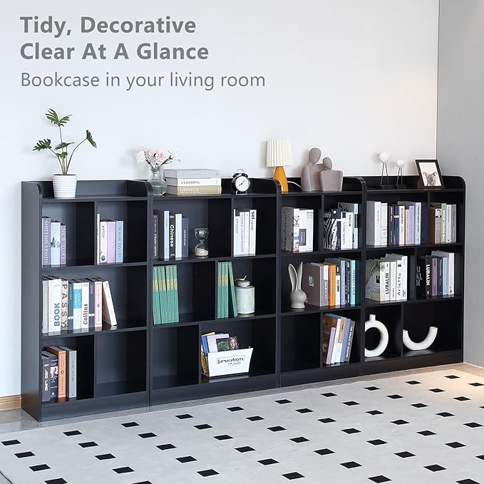 Book Shelf with Back Panel Stability 5 Cube Bookcase Multifunctional Cube Storage Organizer Shelf for Bedroom Living Room Office Closet School in Black with 23.62''W