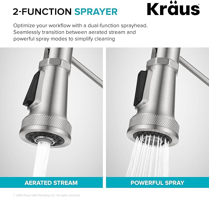 KRAUS Allyn Commercial Style 2-Function Single Handle Pull Down Kitchen Faucet in Spot-Free Brushed Brass/Matte Black, KPF-4110BBMB