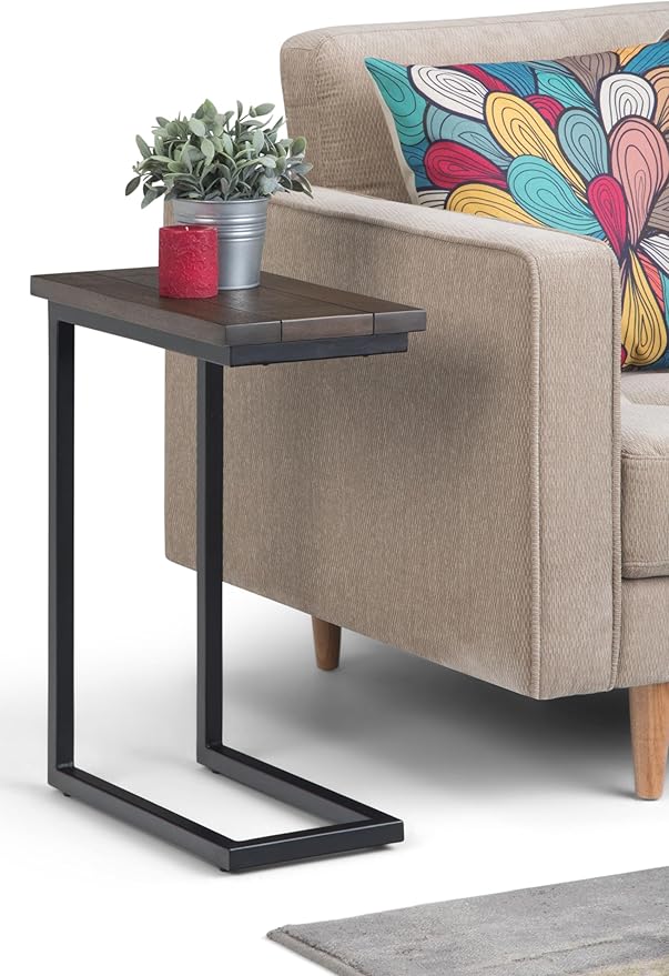 SIMPLIHOME Skyler 18-inch Wide Solid Mango/Metal Industrial C-Shaped End Table in Walnut Brown/Black for Living Room, Office, or Bedroom, Assembled