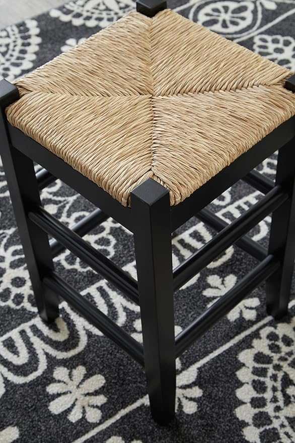 Signature Design by Ashley Mirimyn Farmhouse 23.63" Counter Height Bar Stool with Woven Wicker Seats, 2 Count, Black & Light Brown