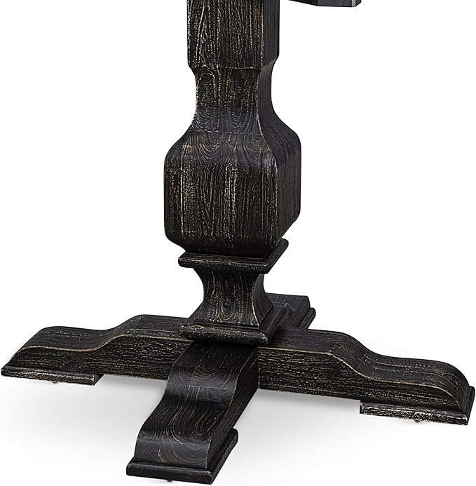 I53-11-TP Wooden Table with Acacia Wood Round Tabletop and Stylish Pedestal Base - Sand Blasted Black Finish