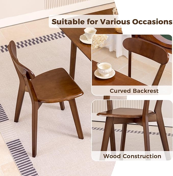 DELAVIN Soild Wood Dining Chairs Set of 6, Mid Century Oak Wood Kitchen Chairs, Vintage Dining Room Chairs Set Suitable for Kitchen, Walnut