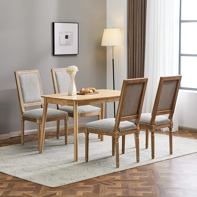 Merax Upholstered Solid Wood Dining Chairs Set of 4, French Country Style Accent Side Seating Furniture for Kitchen, Living Room, Cushioned Back, Grayish Green