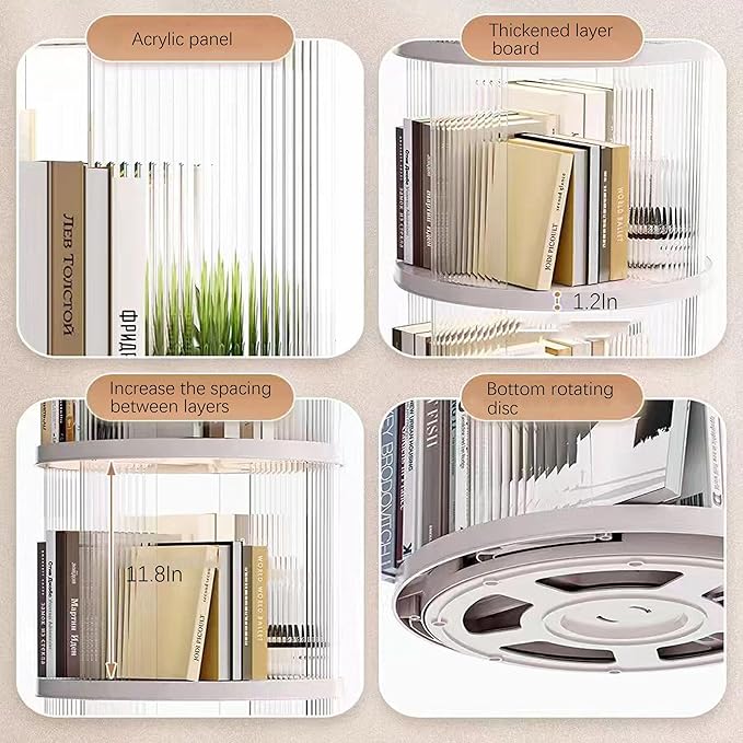 Rotating Bookshelf Tower,360° Rotating Bookshelf,66 inch High Small Space Revolving Bookcase, Suitable for Spinning Bookshelf Tower in Home and Office (White, 5 Tier, 16x16x66)