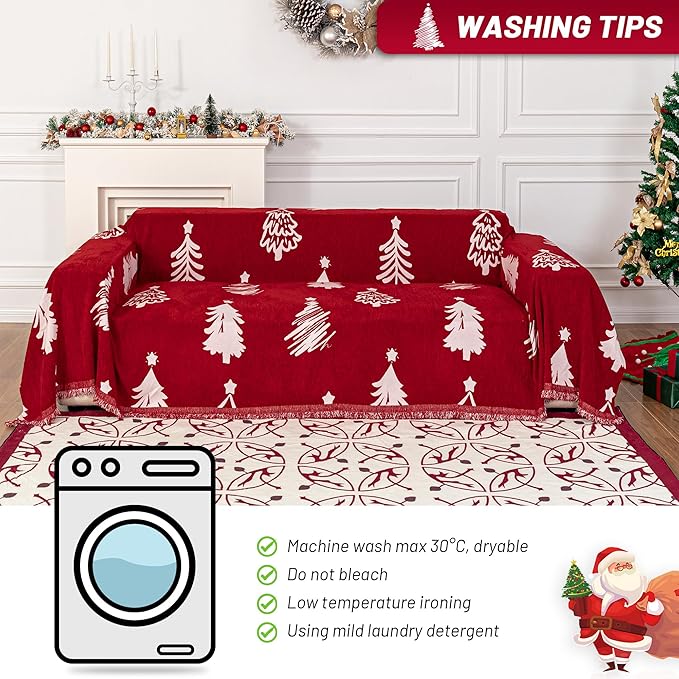 MYSKY HOME 71X134 inches Sofa Christmas Couch Cover, Sectional Sofa Covers Sofa Slipcover for 3 Cushion Couch, L Shape Couch Covers for Dogs, Kids, Washable Sofa Blanket, Furniture Protector, Red