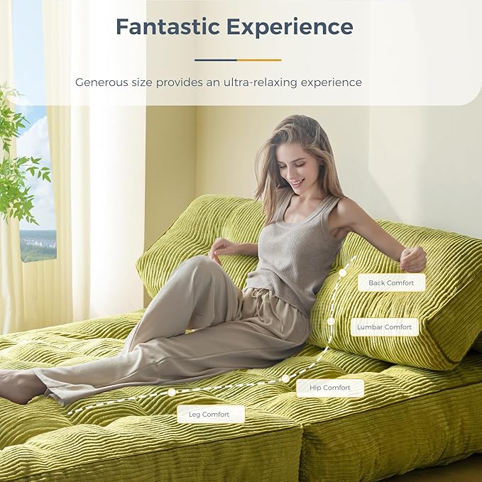 MAXYOYO Folding Sofa Bed, Convertible Sleeper Chair with Pilow Foldable Matress with Back Support, Portable Fold Out Chair Bed for Living Room Bedroom, Green Double