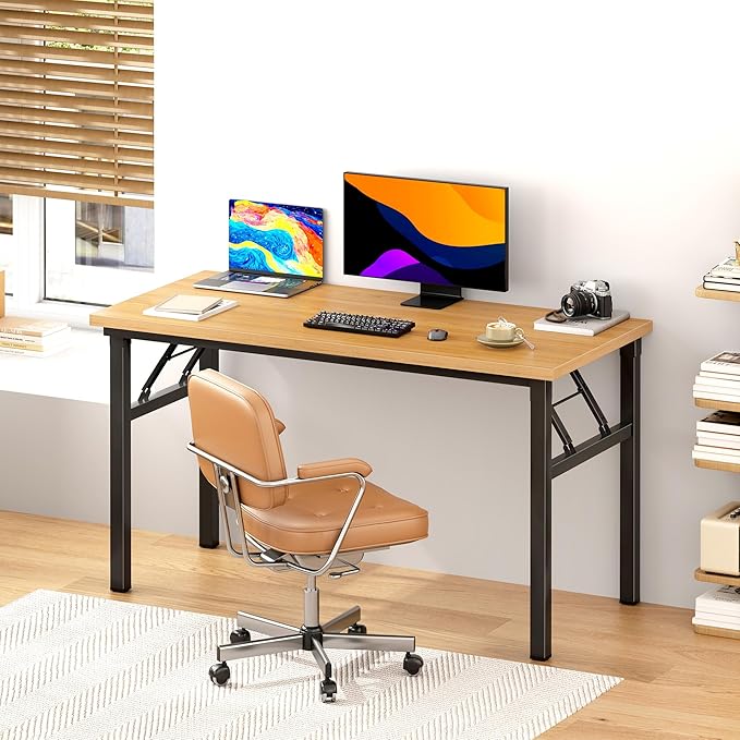 Folding Desk, 47 inch No Assembly Folding Desks for Small Spaces, Sturdy Foldable Computer Desk, Functional Home Office Desks, Study Writing Desk Office Table Workstation for Home Office Outdoor