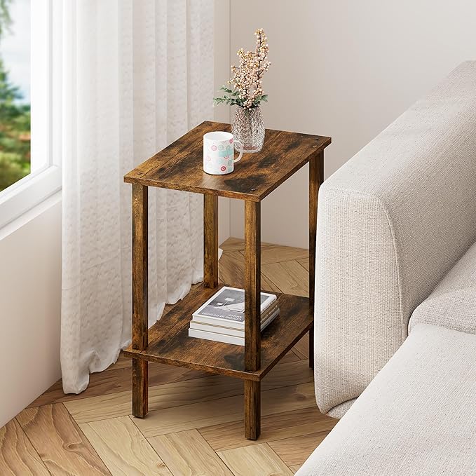 TUTOTAK End Table, Side Table, Nightstand, 2-Tier Storage Shelf, Sofa Side Table for Small Space, Living Room, Bed Room, Brown TB01BB034C