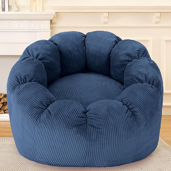 HABUTWAY Giant Bean Bag Chair for Adults/Kids/Teens, Pumpkin Bean Bag Couch Comfy Reading Chair for Bedroom, Corduroy Lazy Sofa Loughe Chair with Wider Seat Depth & Non-Slip Bottom(Blue)