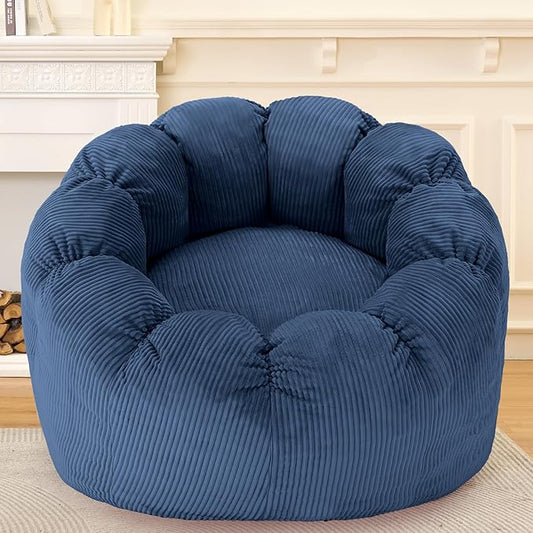 HABUTWAY Giant Bean Bag Chair for Adults/Kids/Teens, Pumpkin Bean Bag Couch Comfy Reading Chair for Bedroom, Corduroy Lazy Sofa Loughe Chair with Wider Seat Depth & Non-Slip Bottom(Blue)