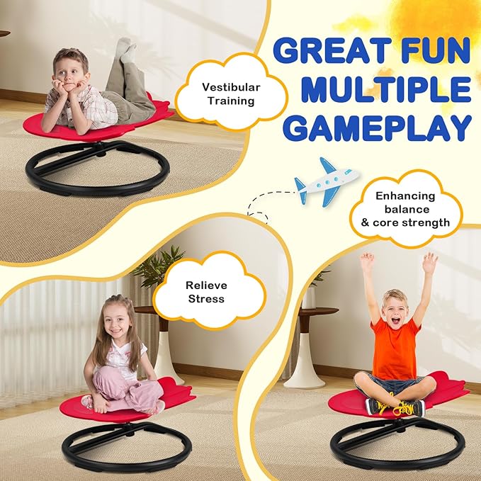 Kids Sensory Swivel Chair, Autism Spinning Chair for Kids Sensory, Autism Sensory Products Sit and Spin 360° Spinning Seat for Autistic ADHD Kids Indoor Outdoor Play (Red)
