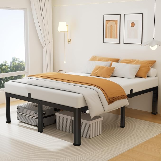 20 Inch Queen Size Metal Platform Bed Frame with Round Corners, Storage Space Under High Bed Frame-Heavy Duty Steel Slats Support, Noise Free - Easy Assembly - No Box Spring Needed
