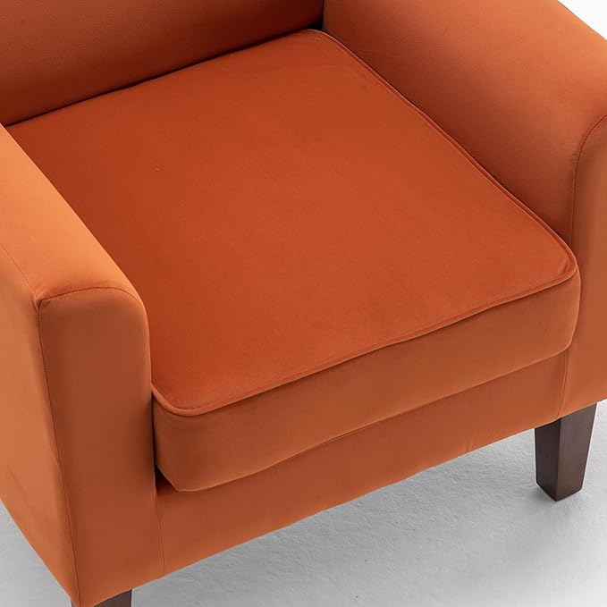 Container Furniture Direct Contemporary Accent Arm Chair with Birch Wood Frame and Velvet Upholstery, Armchair for Office and Living Room Decor, Removable Cushions, Orange