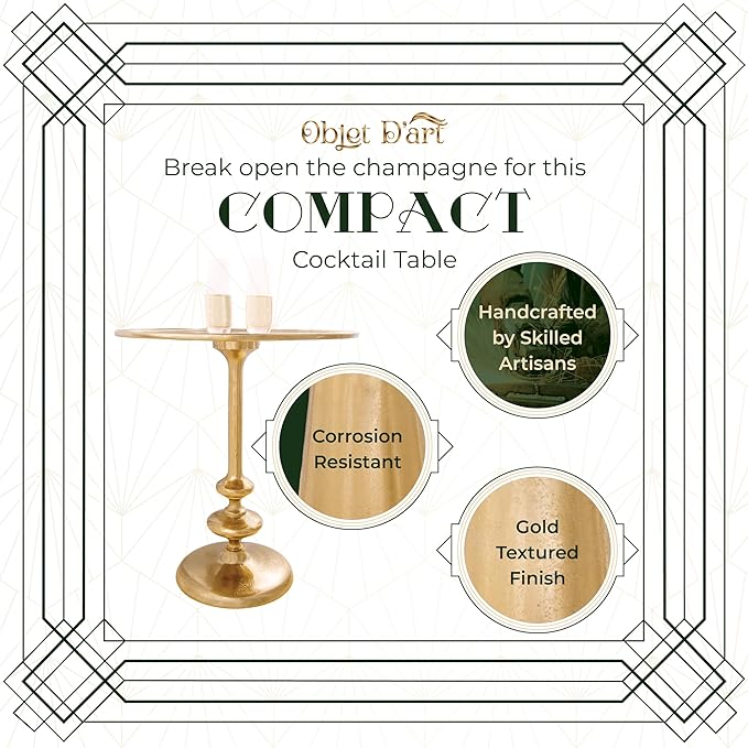 OBJET D'ART Small Round Gold End Table, Rachel, 23" Height, Vintage Metal Accent, Side, Pedestal, Coctail and Drink Tables for Living Room and Small Spaces