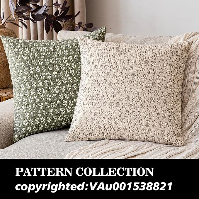 Foindtower Set of 2 Decorative Neutral Floral Print Throw Pillow Covers Vintage Accent Farmhouse Cushion Covers Boho Home Decor for Sofa Chair Couch Bedroom Living Room Outdoor,18×18 Inch,Ivory Beige