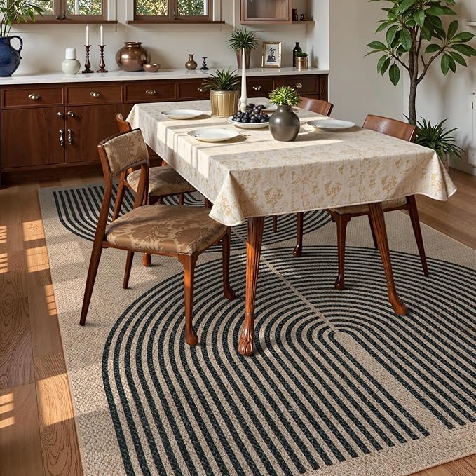 Lahome Modern Rainbow Easy Jute 9x12 Rug, Large Outdoor Patio Rug Farmhouse Indoor Outdoor Living Room Carpet, Contemporary Non Slip Non Shedding Nature Carpet for Dining Room Basement Backyard