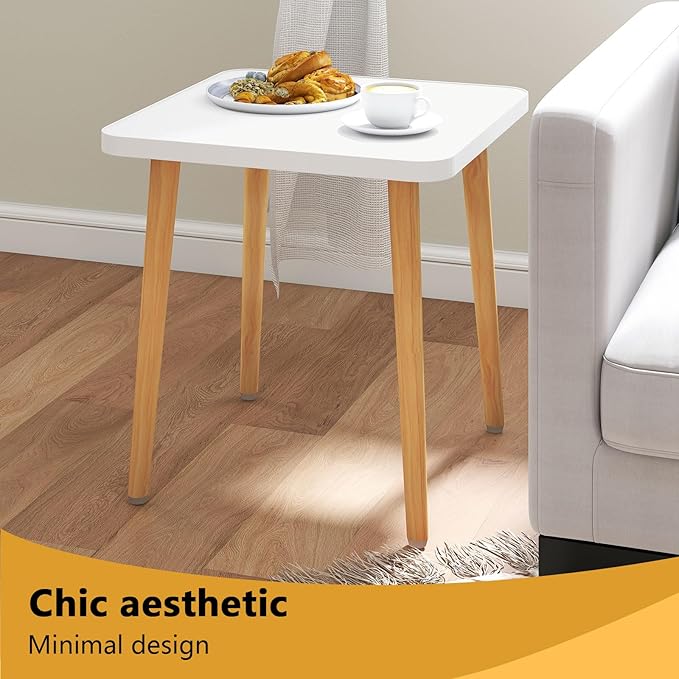 Simple End Table,Modern Side Table with 4 Solid Wood Sturdy Legs for Living Room,Nightstand Bedside Table for Bedroom Balcony (White)