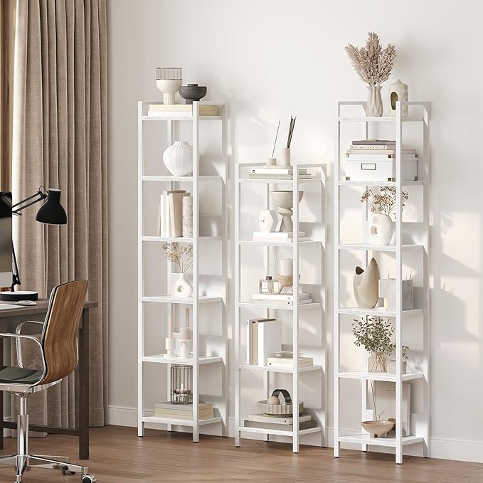 Bookshelf, 5-Tier Bookcase, Standing Book Shelf for Small Space, Storage Shelf Organizer, for Living Room, Bedroom, Study, Balcony, White BKBW5501