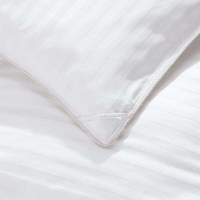 Luxurious All-Season Goose Down Feather Fiber Comforter Duvet Insert, Exquisite Twin White Stripe Design, Premium Baffle Box, 100% Cotton Down Proof Fabric, 50 oz. Fill Weight