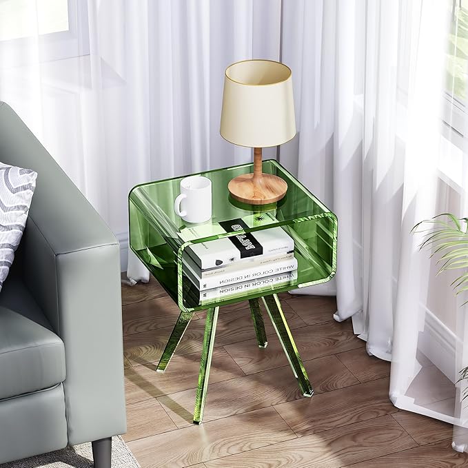 Acrylic Side Table, Acrylic Nightstand Bedside Table for Bedroom (Green, 16.1'' x 11.8'' x 19.7'')