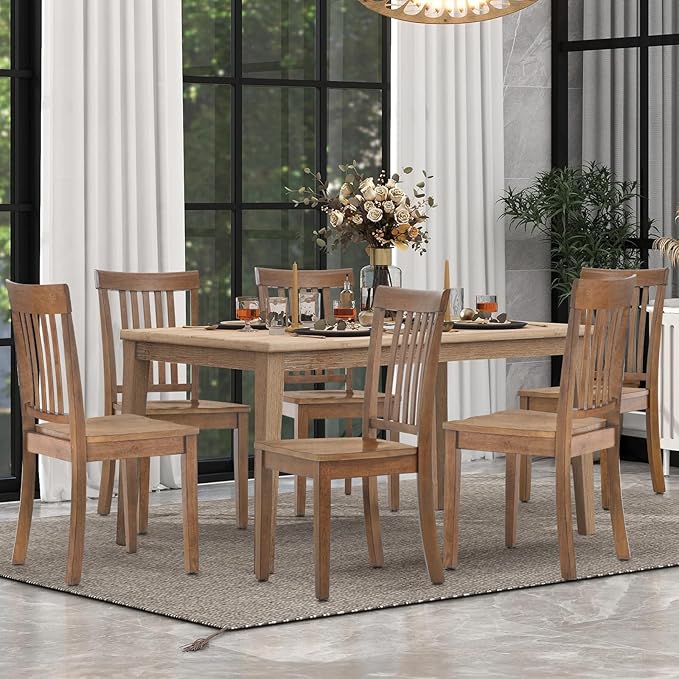COLAMY Farmhouse Dining Chairs Set of 2, Light Brown Wooden Dining Room Chairs, Windsor Spindle High Back Side Chairs, Armless Rubberwood Kitchen Table Chairs