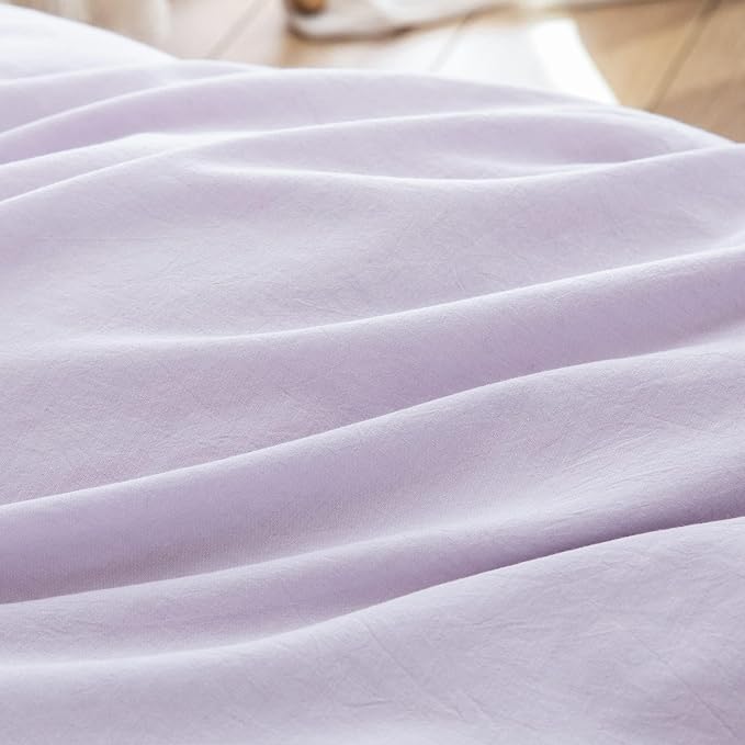 BESTOUCH Duvet Cover Set 100% Washed Cotton Linen Feel Super Soft Comfortable Chic Lightweight 3 PCs Home Bedding Set Solid Taro Purple Super King Plus
