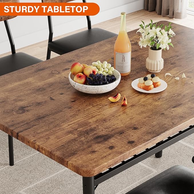 GAOMON 5-Piece Dining Table Set for 4, Wood Kitchen with Built-in Storage Rack,Small Kitchen Table with Upholstered Chairs and Metal Frame for Small Spaces, Retro Color