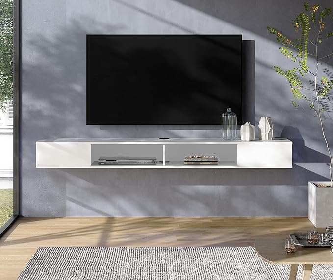 WAMPAT 70 inch Floating TV Stand, Entertainment Center Media Console, Wall Mounted Shelf Media Console Cabinet for Storage for 65/70/75 Inch TVs, White