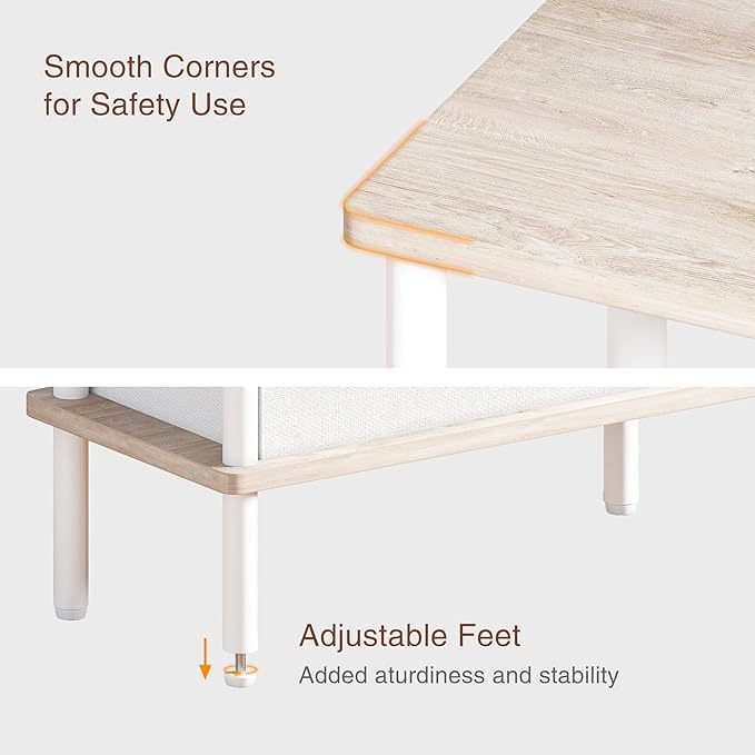 Narrow Side Table with Fabric Basket, End Table for Small Spaces, Slim Nightstand with 3-Tier Storage Shelf, Sofa Beside Table, for Living Room, Bed Room, Natrual Oak
