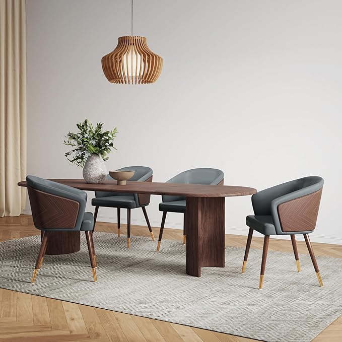 Manhattan Comfort Reeva Modern Dining Chair Upholstered in Tight Fit Leatherette, Accent Furniture with Solid Beech Wood Frame & Legs with Stylish Gold Tips, Graphite Grey