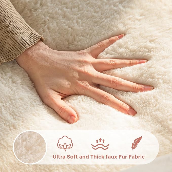 MAXYOYO Bean Bag Chair for Adults, Floral Shaped Bean Bag Sofa, Ultra Soft Faux Fur Floor Sofa, Large Reading Chair for Living Room Bedroom, Beige, Single