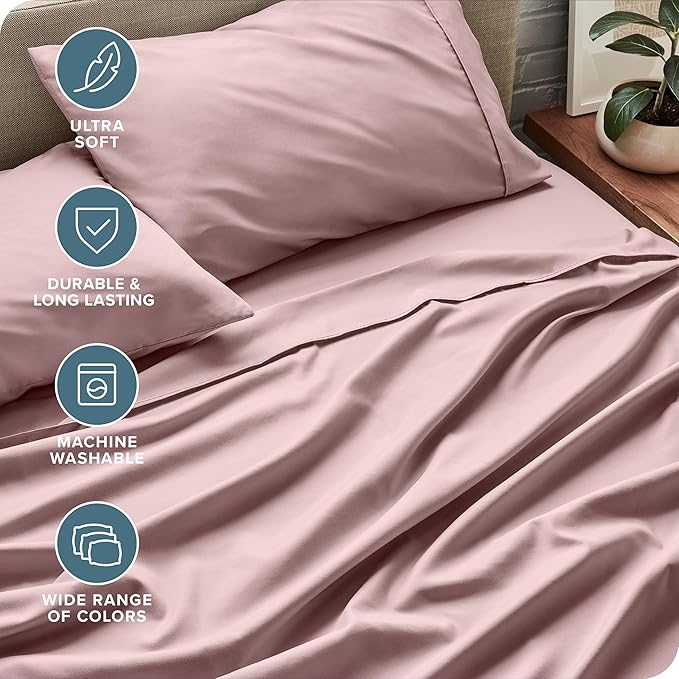 Bare Home Full XL Sheet Set - Luxury 1800 Ultra-Soft Microfiber Full Extra Long Bed Sheets - Double Brushed - Deep Pockets - Easy Fit - 4 Piece Set - Bedding Sheets & Pillowcases (Full XL, Mauve)