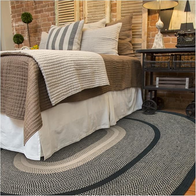 Manchester Black Braided Oval Area Rugs, Jute, 5x8' - Perfect Country Primitive Decor for Living Room, Dining Room, Everywhere