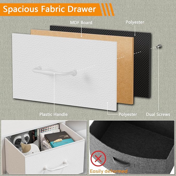 Furnulem Dresser for Bedroom, Wide Chest with Power Outlet for 55" TV Stand Entertainment Center, Deep 8 Drawers for Storage in Living Room,Entryway,Hallway,Closet(White)