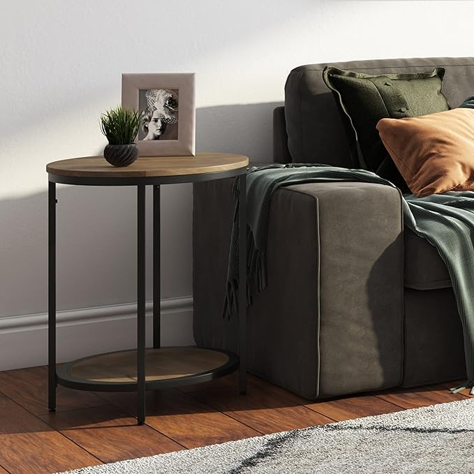 SIMPLIHOME Jenna Industrial 18 inch Wide Metal Round Accent Side Table in Warm Grey for the Living Room and Bedroom