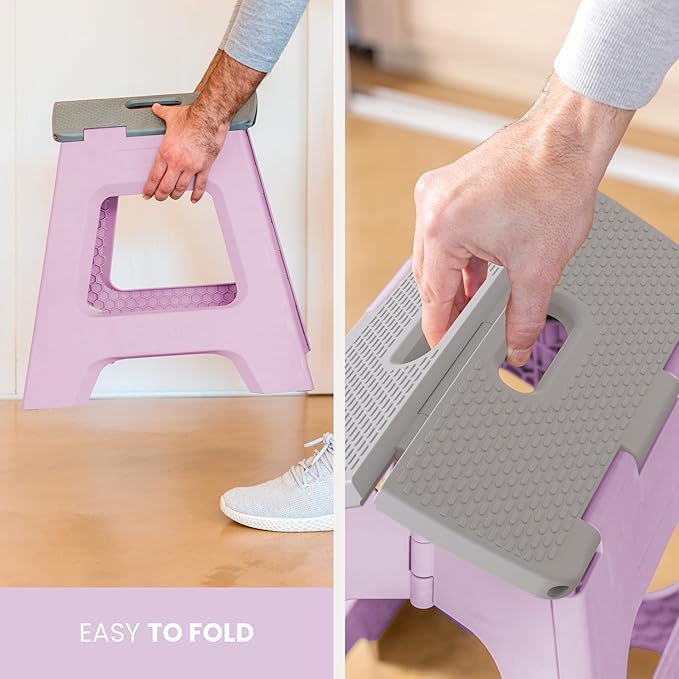 Vigar Compact Step Stool Foldable, 12-1/2-inch Step Stools for Adults up to 330 Pound, Lightweight Stool, Non-Slip Folding Step Stool, Purple