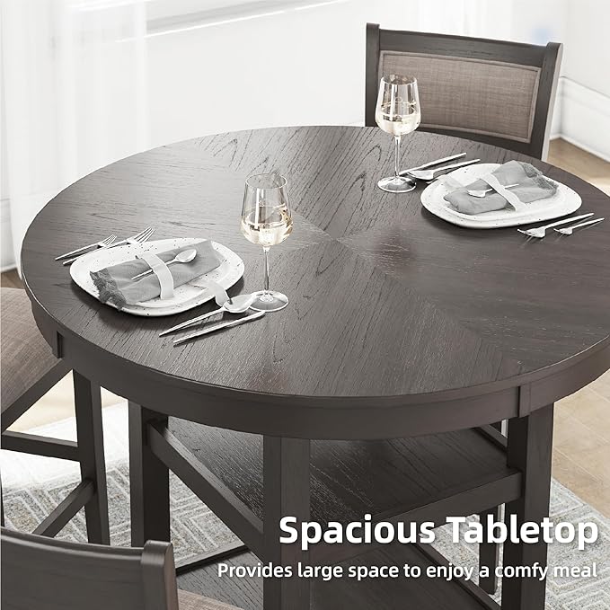 Signature Design by Ashley Wrenning Modern Diamond Patterned Counter Height Dining Table and 4 Upholstered Bar Stools with 2 Shelves, Set of 5, Gray & Light Gray