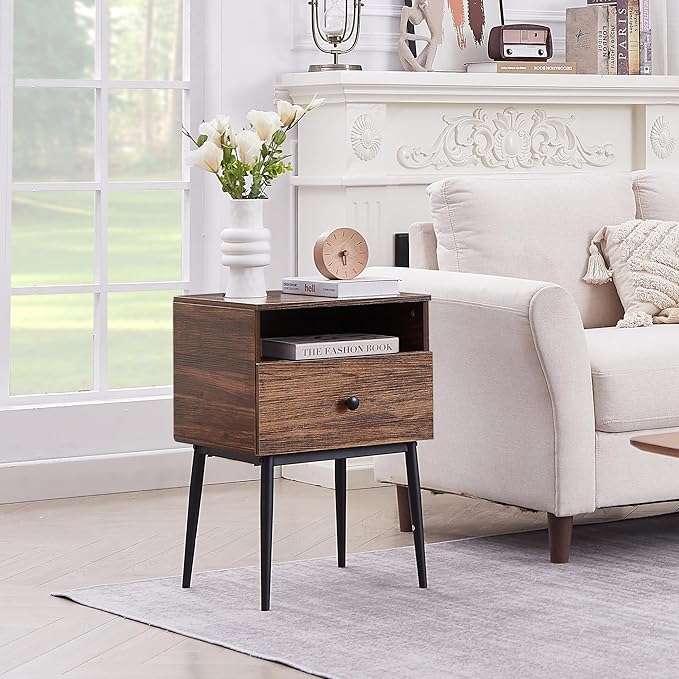 VECELO Modern Nightstands Set of 2,Square End Side Table with Drawer and Storage Space for Bedroom and Living Room